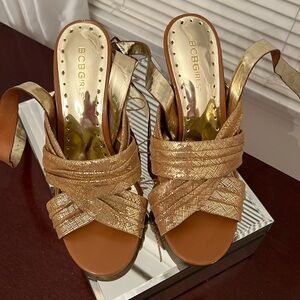 BCBG girls , wrap around gold heels/sandals